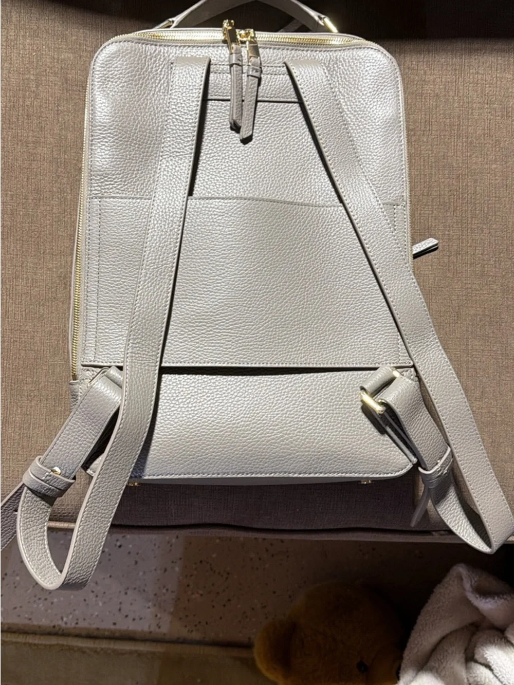 Quince Marlow Laptop Leather Backpack Tote in ‘mink’ with Gold Hardware